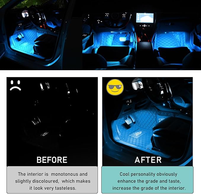 Yourkar Car LED Strip Light, 24 LED Auto Interior Under Dash Atmosphere Lights with USB Port, Vehicle Decor Lamp Ambient Night Light Strip Lighting Kit, Universal Car Accessories (Ice Blue)