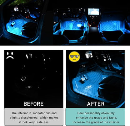 Yourkar Car LED Strip Light, 24 LED Auto Interior Under Dash Atmosphere Lights with USB Port, Vehicle Decor Lamp Ambient Night Light Strip Lighting Kit, Universal Car Accessories (Ice Blue)