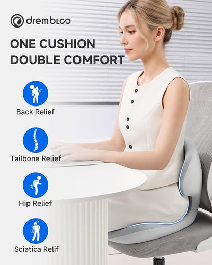 Seat Cushion for Office Chair, Lumbar Support Pillow for Car, Premium Memory Foam Ergonomic Seat Cushions for Long Sitting, Tailbone & Back & Sciatica Pain Relief
