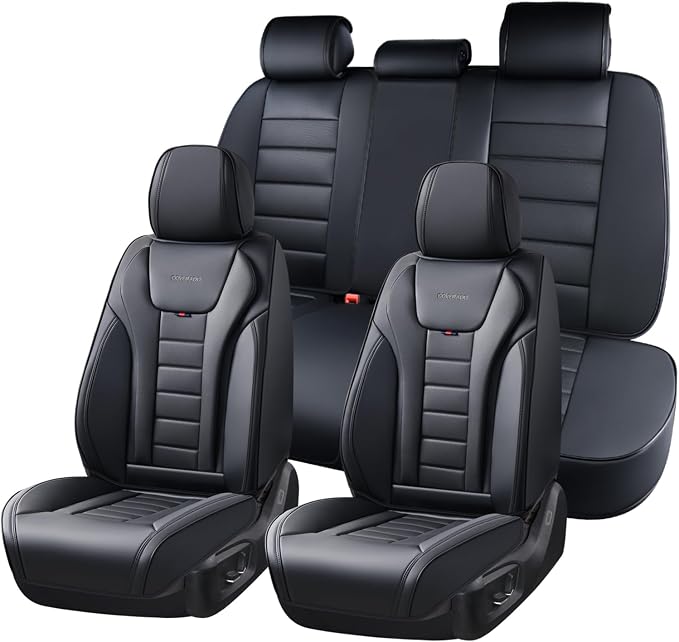 Coverado Car Seat Covers Full Set, Seat Covers for Cars, Front Seat Covers and Back Seat Cover Waterproof Leather Automotive Seat Cover, Universal Car Interior Protectors Cushion for Most Cars