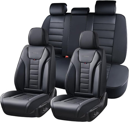 Coverado Car Seat Covers Full Set, Seat Covers for Cars, Front Seat Covers and Back Seat Cover Waterproof Leather Automotive Seat Cover, Universal Car Interior Protectors Cushion for Most Cars