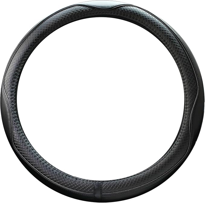 Rueesh Microfiber Leather Steering Wheel Cover Anti-Slip Matte Finish Auto Car Wheel Cover Universal 15 Inch Wheel Cover for Car Embossing Pattern Black Line