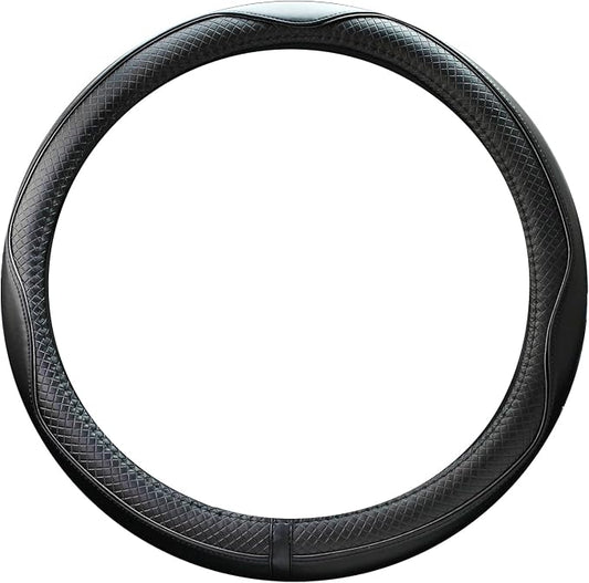 Rueesh Microfiber Leather Steering Wheel Cover Anti-Slip Matte Finish Auto Car Wheel Cover Universal 15 Inch Wheel Cover for Car Embossing Pattern Black Line