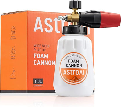 AstroAI Foam Cannon, Heavy Duty Durable Car Wash Foam Sprayer for Pressure Washer with 1/4" Quick Connector, Wide Neck Adjustable Snow Foam Lance and Thick Foam, Easy Install for Versatile, 1L Bottle