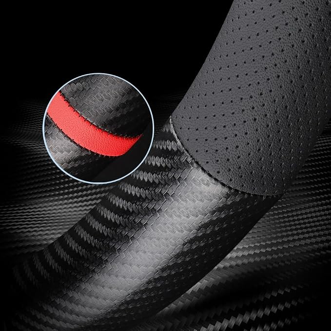 Carbon Fiber Leather car Steering Wheel Cover, Comfortable and Anti-Skid, Universal 15 inch (Black)