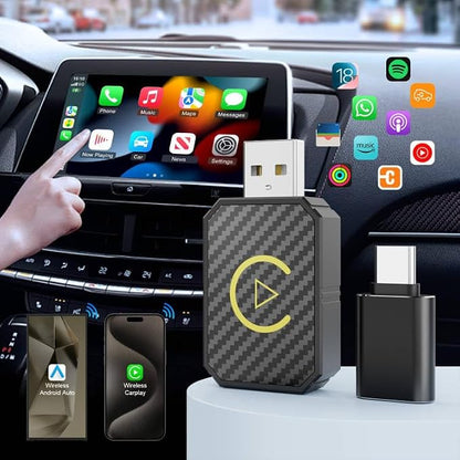 Mini Wireless CarPlay & Android Auto Adapter - Stable Fast Connection for iPhone/Android - Convert Factory Wired to Wireless for Cars 2016+