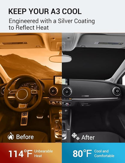 Proadsy 2026 Upgrade Front Windshield Sun Shade Foldable Sunshade Protector Custom Fit 2014-2020 Audi A3 Accessories