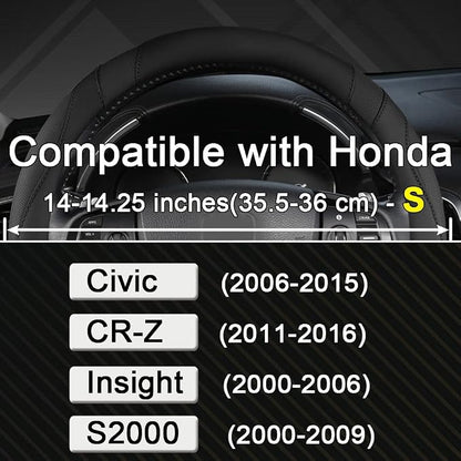 West Llama Customized Auto Car Steering Wheel Cover for Honda Civic, CR-Z, Insight, S2000, 14" - 14.25" (Black-Small Size)