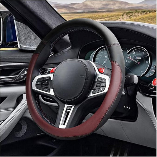 LAINLOY 14.5"-15" Car Steering Wheel Cover, Microfiber Leather Cover, Anti-Slip Breathable Steering Wheel Decoration, Universal Steering Wheel Accessories for Diverse Cars (Burgundy)