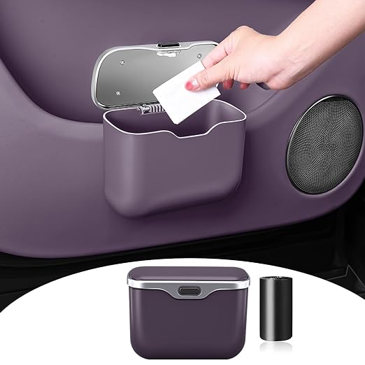 HOLDCY Car Trash Can, Waterproof Multi‑Functional Auto Trash Bin for Door/Console/Seat Back, Universal Vehicle Garbage Can for Car/Truck/SUV Drivers (Purple)