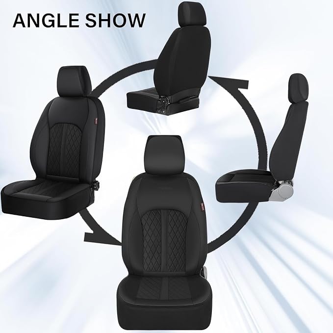 Coverado Universal Leather Seat Covers Front Seats, 2-Pack Seat Covers for SUV, Pickup Truck, Sedan, Automotive Vehicle Interior, Waterproof and Durable All Weather Protector，Black