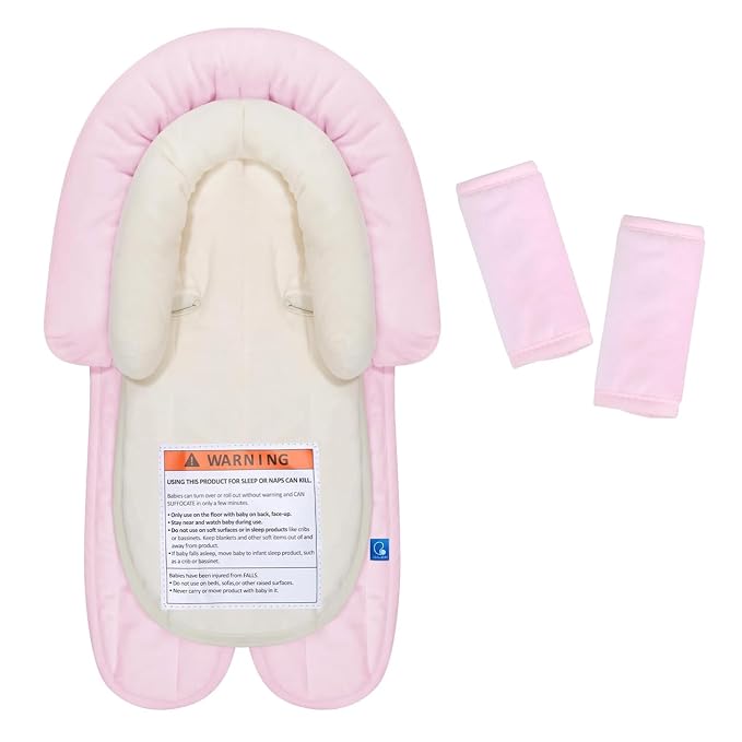 COOLBEBE New Babybody Support & Strap Covers Set for Newborn Infant Toddler- Extra Soft Stroller Cushion Pads Car Seat Insert, Perfect for Carseats, Strollers, Swings, Pink