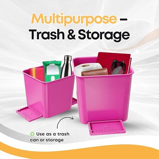 Car Trash Can for Vehicles Leakproof Compact Garbage Bin w/ Stability Flap, Anti-Slip Base, Portable Trash Holder for Cars, Trucks, SUVs, Minivans Compact, Auto Container Organizer (Pink, Small)