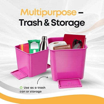 Car Trash Can for Vehicles Leakproof Compact Garbage Bin w/ Stability Flap, Anti-Slip Base, Portable Trash Holder for Cars, Trucks, SUVs, Minivans Compact, Auto Container Organizer (Pink, Small)