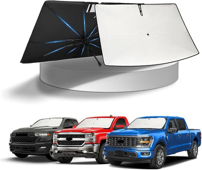 KUST Sun Shade Umbrella for Full-Size Pickup Truck 【F150 F-150/ Silverado/Tundra/RAM 1500/ Sierra】 | Custom Fit Windshield Sunshade | with Bendable Handle | Blocks Heat & UV Rays Keep Car Cool