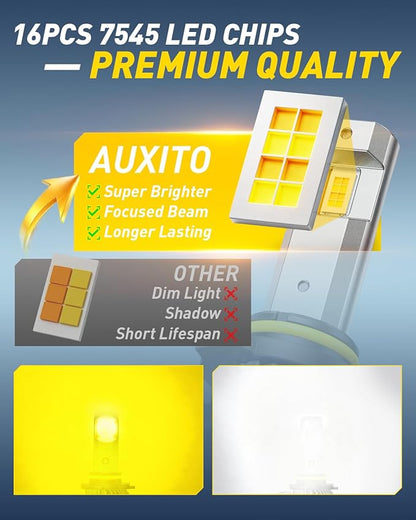 AUXITO 9006/HB4 LED Switchback Bulbs, 6500K White & 3000K Amber Yellow, 1000% 50000LM Ultra Bright, No Flicker, 3Min-Plug and Play, 30+ Years Lifespan, Fits 99% Vehicles, Pack of 2