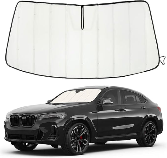 Windshield Sun Shade for BMW X4 2019-2025 2026, Front Window Visor Accessories, Folding Design Blocks Heat & UV Rays Maintain Cool Interior and Save Space