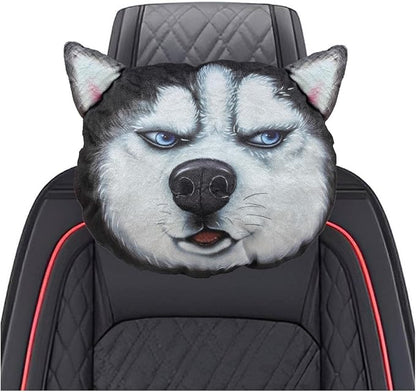 Cute Husky Dog Car Headrest Pillow- Memory Foam Car Neck Pillow Auto Seat Cushion of Headrests for Pain Pressure Relief- Cartoon Neck Support Cushion with Adjustable Strap for Most Cars (Husky)