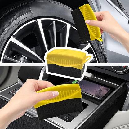 Tire Dressing Applicator, Tire Shine Applicator, Wheel Waxing Wipe Polishing Sponge with Lid, Car Accessories Reusable Wheel Detailing Foam Fit for Vehicle Waxing Polishing Cleaning (Yellow)