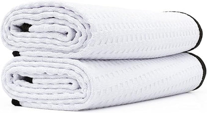 The Rag Company Dry Me A River, Professional Korean 70/30 Blend Microfiber Waffle-Weave Drying & Detailing Towels, Soft Suede Edges, 390 GSM, 20x40 Inches, White, 2-Pack