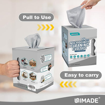 UNIMADE Microfiber Cleaning Cloth, 100 Sheets Microfiber Towels for Cars Commercial Grade Washcloths Lint-Free Bulk Shop Towel Cleaning Rags for Household Restaurant Garage Housekeeping, 11"x 9", Grey