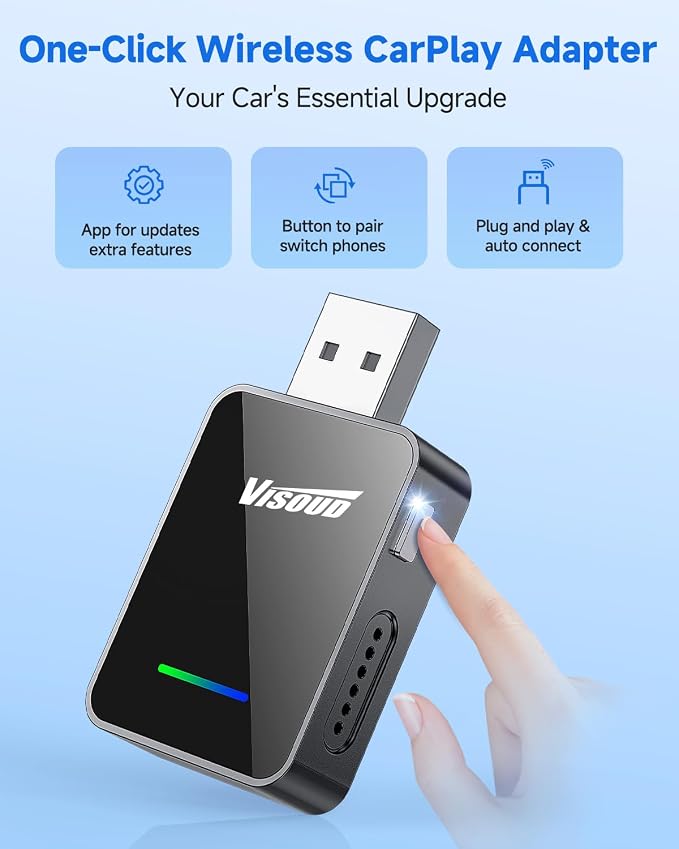2026 Upgraded Android Auto & CarPlay Wireless Adapter, One Click Multi Device Switching, Ultra-Fast 5.8GHz WiFi, Bluetooth 6, Plug & Play USB-A/C for 2016+ Car Models