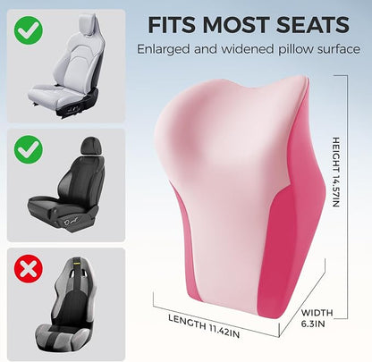 BABUR Car Neck Pillow for Driving Seat, Memory Foam Car Headrest Pillow, Ergonomic Neck Support, Breathable Removable Cover, Adjustable Strap, Pain Relief for Long Drives, Universal Fit | Pink