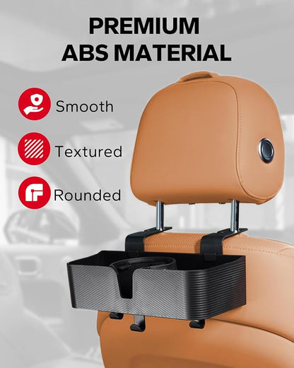 Amazicha Car Headrest Backseat Organizer with Hooks, 3 in 1 Seat Back Organizer Headrest with 3.7inch Cup Holder for Car Backseat Travel Accessories, 2PCS