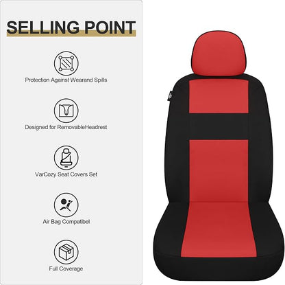 VarCozy Seat Covers for Car Front Pair, Breathable Cloth Front Car Seat Covers, Universal Cloth Seat Covers for SUV Sedan Van, Automotive Interior Covers, Airbag Compatible