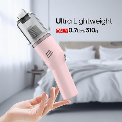 Auloea Portable Mini Car Vacuum Cleaner Pink, High Power Cordless(400g) Handheld Rechargeable Vacuum Cleaner for Desk V06