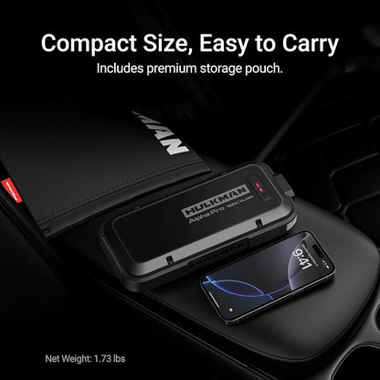 Hulkman Alpha Pro 1500A Jump Starter, 44.4Wh High-Capacity Car Battery Jump Starter, PD65W Fast Charging in & Out, 3.3" Smart Display Jump Box, 12V Jump Pack for 7.5L Gas/4.5L Diesel, Solid Black