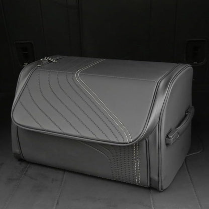 TOPABYTE Car Trunk Organizer with Lid and Sturdy Handle Foldable Durable Premium Leather Storage Box Cargo for BMW SUV Sedan Truck, Black, Small