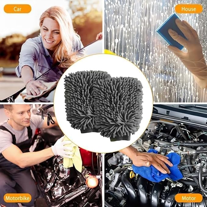 WASH&WHIPS Chenille Premium Scratch-Free Microfiber Lint-Free Blue Wash Mitt 8" x 10"in & Black Pitstop Particle Interceptor - Regular Size, 8" x 10"in