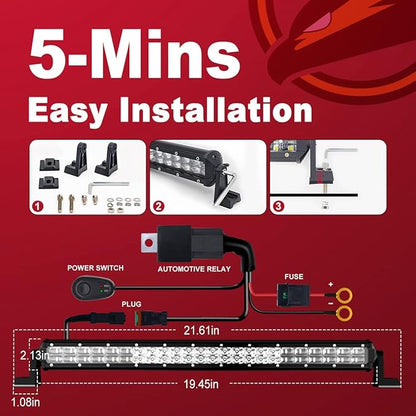 Firehawk LED Light Bar 20 Inch 50,000LM, 2026 New Japanese L-A-B Chips, Spot Flood Combo Beam, Driving Off Road Fog Work for Truck Pickup ATV UTV SUV Cart IP68 Waterproof with 12V Wiring Harness kit