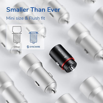 USB C Car Charger Syncwire 60W [PD 30W & QC 30W] USB Car Charger Adapter Fast Charging [Super Mini & All Metal] for iPhone, Samsung, Google Pixel, XiaoMi, Huawei, LG, iPad Road Trip Essentials