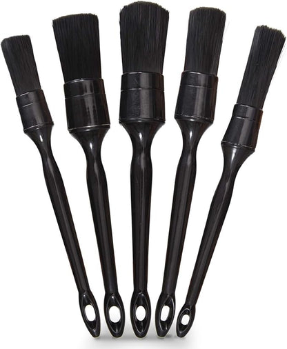 Car Detailing Brush Set, 5 Pack Auto Black Detail Brushes, Comfortable Grip and Scratch-Free Cleaning Brush for Car Interior or Exterior, Wheels, Tires, Engine Bay, Leather Seats, Door Panels, Emblems