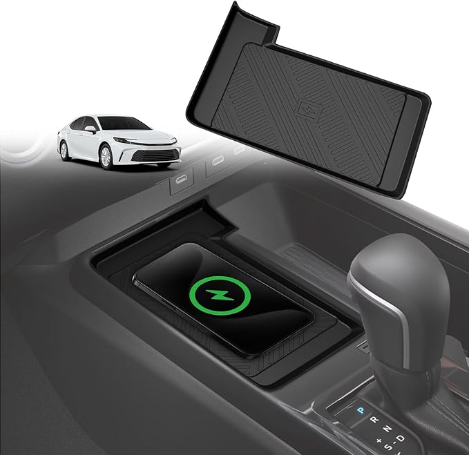 Muslogy Center Console Inserts Compatible with 2025 2026 Toyota Camry Accessories, Center Console Wireless Charger Protective Mat Liner Anti-Slip Phone Charge Area Charging Protection