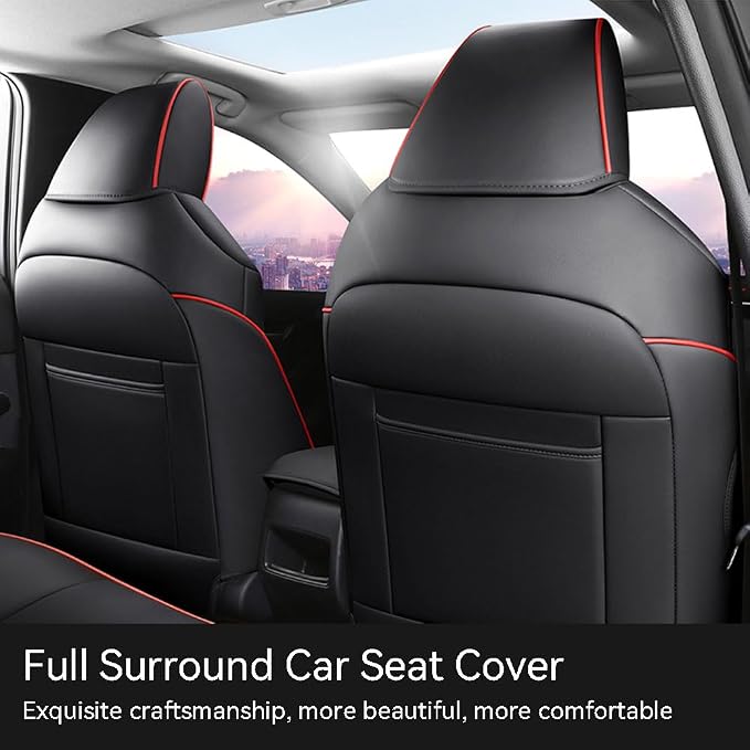Custom Fit RAV4 Hybrid Car Seat Covers for Select Toyota RAV4 Hybrid (Not for 2019-2025 Hybrid/Prime SE,XSE) 2019 2020 2021 2022 2023 2024 2025 - Full Set,Leather (Red Check)
