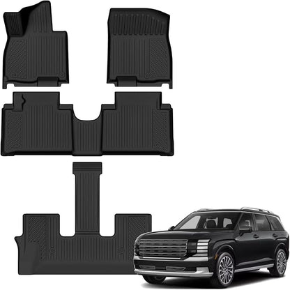 Auxko All Weather Floor Mats for Hyundai Palisade Hybrid 2026 7&8 Seats All Season TPE Accessories Guard Odorless Anti-Slip High Edge Floor Liners