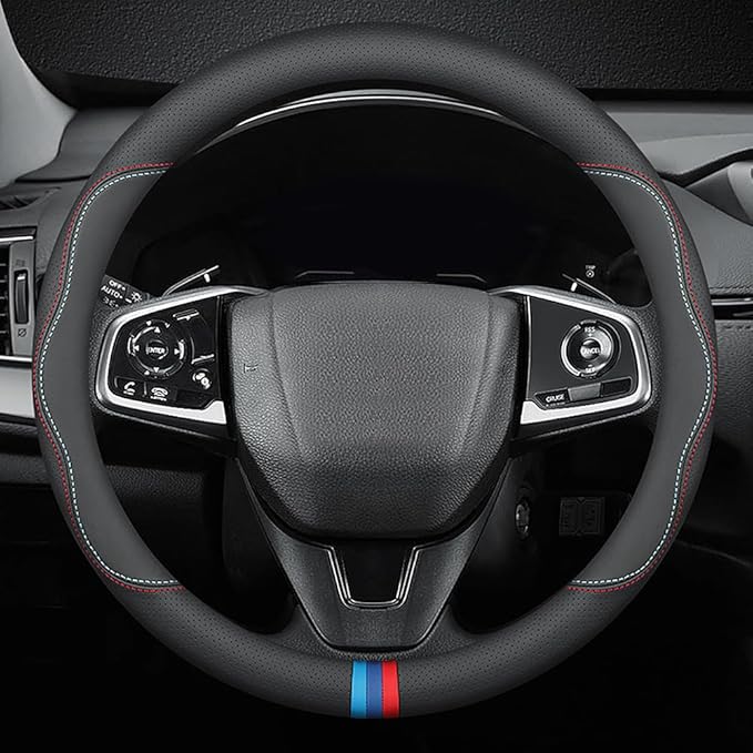 HAOTULE New Nappa Leather car Steering Wheel Cover, Universal 15 inch Black