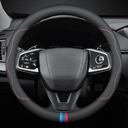 HAOTULE New Nappa Leather car Steering Wheel Cover, Universal 15 inch Black