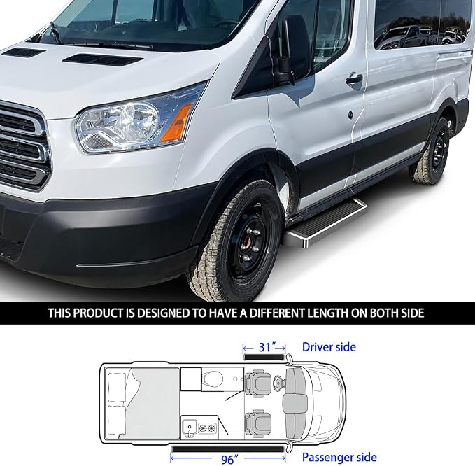 APS (Silver Powder Coated 6 inches) Running Boards Nerf Bars Side Steps Compatible with Ford Transit 2015-2026 Full Size Van 3-Door (Exclude 2022-2026 E-Transit)