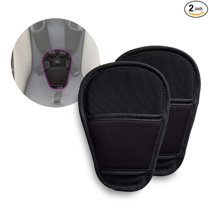 SeedFuture Baby Stroller Seatbelt Crotch Cushion Black 2 Piece, Universal Pram Belt Pads for Newborns Infants Kids, Pushchair Seat Belt Crotch Covers