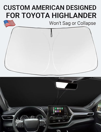 Proadsy for Toyota Highlander 2020-2025 2026 Windshield Sun Shade 4-Layer Foldable Front Sunshade Highlander L LE XLE Limited Platinum Protector Sun Visor Blocks UV Rays Keep Car Cooler