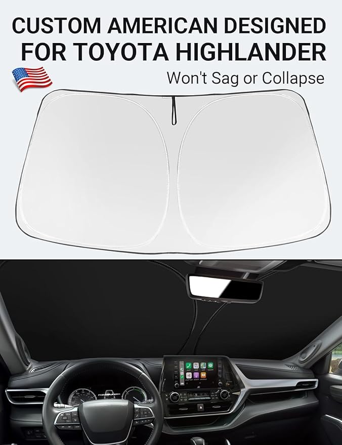 Proadsy for Toyota Highlander 2020-2025 2026 Windshield Sun Shade 4-Layer Foldable Front Sunshade Highlander L LE XLE Limited Platinum Protector Sun Visor Blocks UV Rays Keep Car Cooler