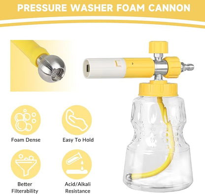Foam Cannon for Pressure Washer, Professional Transparent Snow Foam Lance for Car Wash, Heavy Duty Car Foam Blaster with 1/4" Quick Release, Stainless Steel Filter, 4000PSI