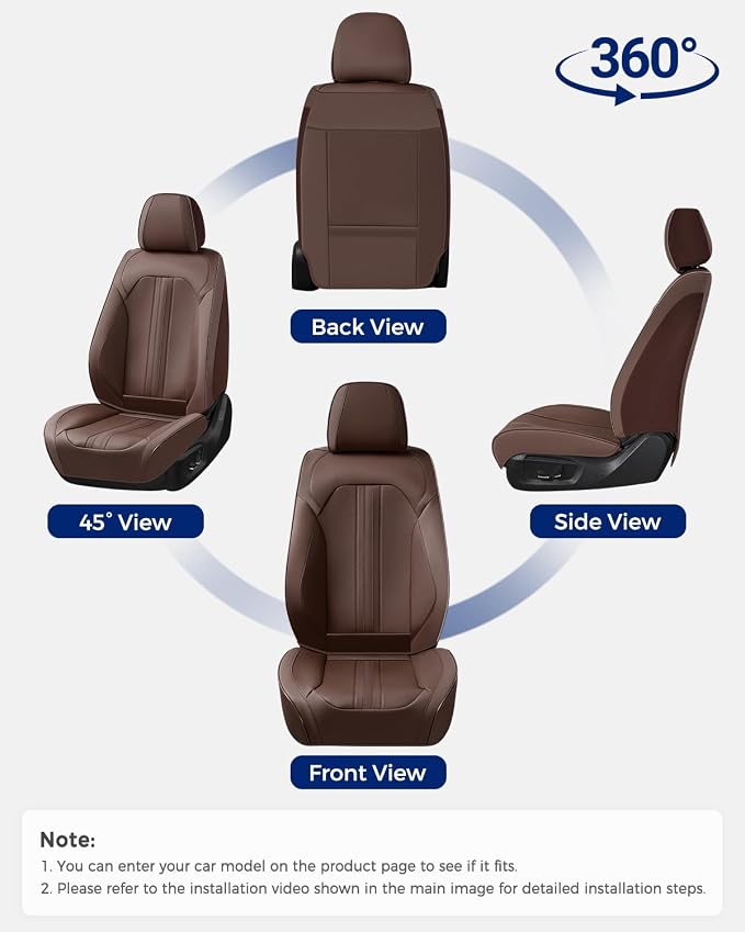 Huidasource Coffee Seat Covers, Luxury Faux Leather Car Seat Cover, Velcro Adjustable, with Airbags, Child Seat, Perforation Cooling＆Heating, Universal Fit for Most Cars, Vans, Trucks, SUVs, Coffee