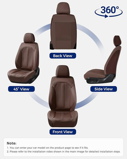 Huidasource Coffee Seat Covers, Luxury Faux Leather Car Seat Cover, Velcro Adjustable, with Airbags, Child Seat, Perforation Cooling＆Heating, Universal Fit for Most Cars, Vans, Trucks, SUVs, Coffee