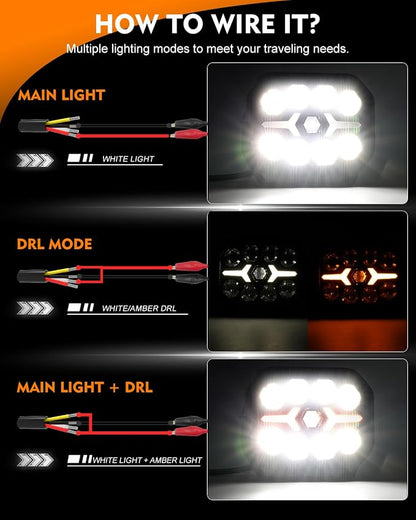 BraveWAY 2PCS 5x7IN LED Driving Lights 210W 45000LM LED Offroad Lights with White Amber DRL Spot Flood Combo Beam Light Pods Long Distance Output Work Light for Truck, 4WD, ATV, UTV, Pickup,Tractor