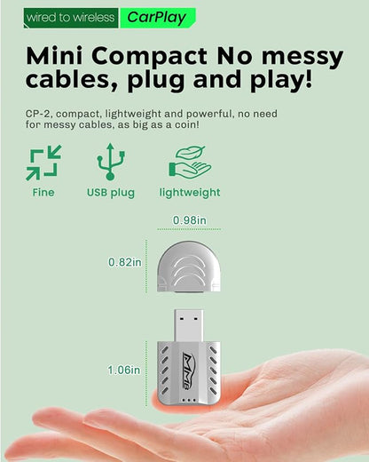 MMB Wireless Carplay Adapter for Apple 2026 Upgrade Mini Apple carplay Fast & Stable, No Delay,Plug and Play Convert Wired to Wireless CarPlay Adapter for iPhone 6+ and 2016+ Cars USB/Type C